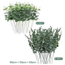 30/60Pcs 4 Kinds Artificial Mixed Green Eucalyptus Leaves Stems Artificial Silver Dollar Eucalyptus Leaves Faux Greenery Spray Fake Plants For Wedding Bouquet Centerpieces Flowers Arrangement Decor