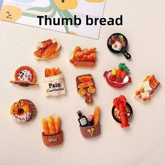 12pcs/Set Cute Cartoon Bread Fridge Magnets, Mini Realistic European Bread Memo Stickers, DIY Baking Decorative Magnetic Stickers