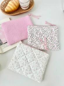 Cute Macaron Color Plaid Cosmetic Bag, Sanitary Pad Storage Bag, Pencil Case, Women's Makeup Bag, Zipper Travel Cosmetic Bag, Storage Pouch, Cute Checkered Toiletry Bag, Plaid Pattern, Large Capacity Cosmetic Organizer, Travel Skincare & Cosmetics Storage Bag, With Handle, Multi-Function Storage Bag, Portable Toiletry Travel Organizer, Travel Essential, Suitable For School, Vacation, Back To School, Women Travel Bag - Multicolor - View 11