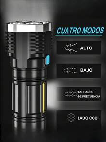 Ultra Bright Adjustable Flashlight - 200 Lumens Multifunctional Portable Flashlight, USB Rechargeable, Waterproof And Dimmable Flashlight With Side Light Suitable For Night Work, Outdoor Rescue, Camping And Home Use (White Light) - Black - View 3