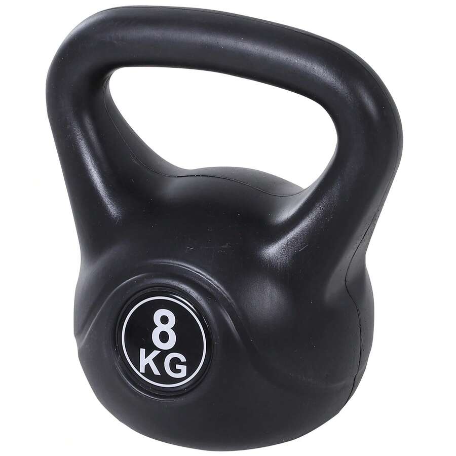 HOMCOM Kettlebell 8 kg, haltère avec poignée ergonomique, haltère à boule, musculation, entraînement, pour fitness, gym, noir - Noir - Voir 1