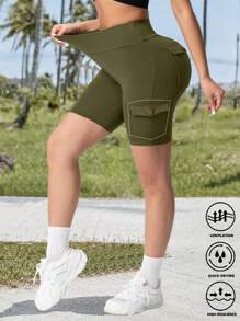 Pantaloncini cargo a vita alta da donna, controllo pancia, lunghezza interno gamba 12,7 cm, pantaloncini atletici da allenamento