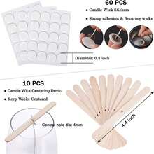TOEDO 170 件/套，包含 100 根 6 英寸蜡烛芯、60 个蜡烛芯贴纸和 10 个木制蜡烛芯定型器，适用于大豆蜂蜡蜡烛制作和 DIY 蜡烛