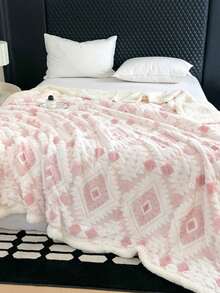 1 件简约钻石格子粉色温暖厚羊毛毯，柔软舒适温暖盖毯，适合家居装饰、床、沙发、办公室、房间、宿舍，可机洗 - 淺粉色 - 查看 12