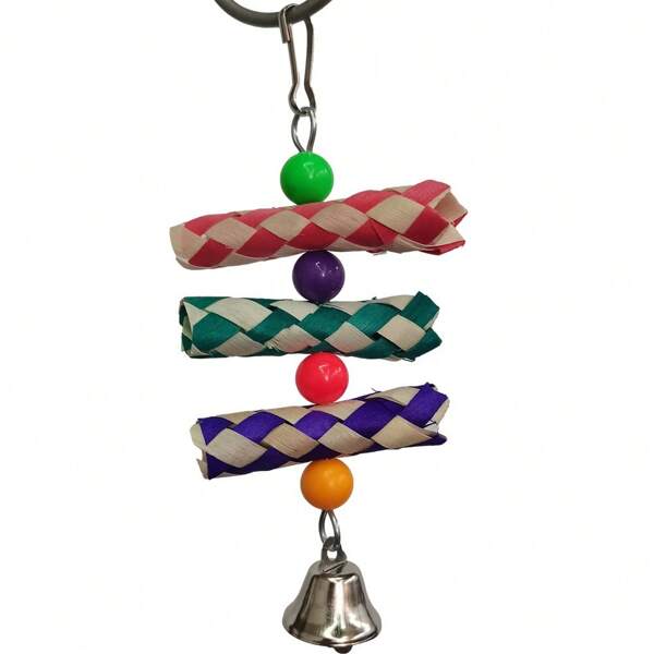 Juguete para pájaros con campana y cuentas de colores en forma de rollo de papel para loro, color aleatorio