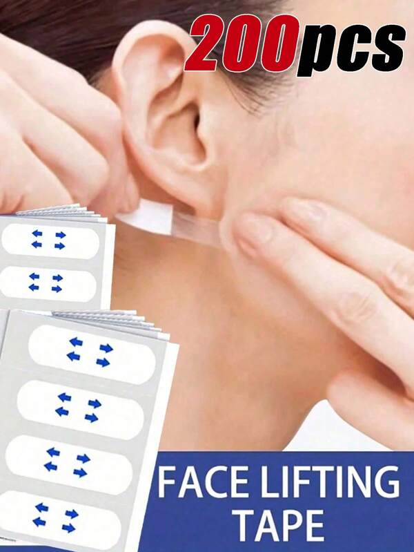 [200 piezas/80 piezas/40 piezas/4 piezas] Cintas invisibles para lifting facial, utilizadas para levantar la piel flácida, cinta facial instantánea para mujer, que levanta la piel flácida y oculta la cinta de maquillaje, para papada doble y cuello, adelgazamiento facial - sin alcohol, adecuado para todo tipo de piel, unisex
