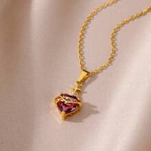 1Pc Sacred Heart Of Jesus Necklace For Women Red Cubic Zirconia Cross Pendant Stainless Steel Chain Necklace Religious Jewelry Accessories Gifts For Her