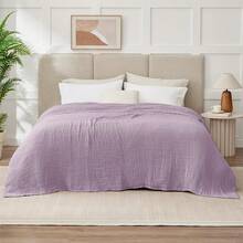 Large 50 X 70% Cotton Muslin 6-Layer Breathable Lightweight Throw Blanket Bed And Couch, Soft Quilt Bedspread, All-Season Gauze Blanket Adults, Lavender - 02 - 薰衣草 - 查看 5