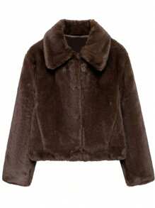 DEEKA 冬季新款仿貂皮草大衣女短款宽松修身高端加厚毛茸茸外套 - 棕色 - 查看 10