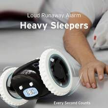 Extra Loud Alarm Clock For Heavy Sleepers On Wheels Rolls Runs Away Vibrating, Easy To Set Super Smart Snooze Digital Bed Shaker Alarm Clock Funny Gift For Adults Kids Teens Bedrooms (Black) - 黑色 - 查看 6