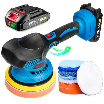Yofidra Car Buffer Polisher,Cordless Car Polishing Machine With 2 Batteries, Eccentric Polishing Machine With Attachments, 150mm Polishing Sponge Polishing Pad
