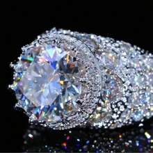 1pc Men's Luxury White Gold Plated Elegant Crown Zirconia Stone Wedding Engagement Hip-Hop Ring