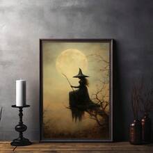 1pc, Canvas Wall Art, Hangable, Wall Art, Poster, Framed Wall Art, Waterproof, Autumn Decor, Halloween Decor, Halloween Witch Art Prints, Dark Academy Wall Decor, Vintage Scary Witch, Halloween Ambiance Decor Mural, Vintage Witch Wall Art, Halloween Decorative Art, Halloween Room Decor, Bathroom Decor, Living Room Decor, Bedroom Decor, Dining Room Wall Decor, Halloween Home Decor Aesthetics - Multicolor - View 8