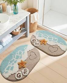 Alfombra de baño de estilo veraniego, suave y absorbente con respaldo antideslizante, lavable a máquina, ideal para baño, cocina y entrada, con diseño de estrellas de mar y conchas, 22"X34" - Playa de las estrellas de mar - Ver 2