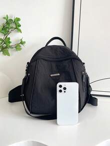 New Large Capacity Commuter Travel Backpack & Shoulder Bag, Fashionable Hand Carry Tote Bag, Unisex, School Style - Black - View 4