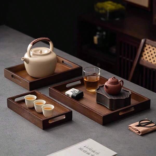 Juego de bandeja de té de madera, diseño minimalista que se adapta a diversos utensilios de té, resistente, crea una experiencia de tomar té