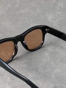 1 副男士纯色简约可爱时尚眼镜，时尚街头时尚眼镜，重返校园时尚学院风 - 黑框茶色 - 查看 5