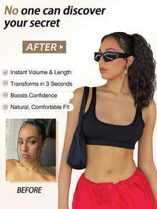 爪夹马尾辫接发，18 英寸波浪马尾辫接发，分层蓬松夹式马尾辫，适合女性合成假发 - 勃艮第 - 酒紅色 - 查看 5