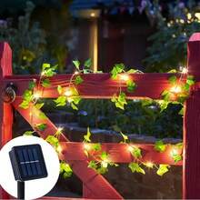 4m Guirnalda de hiedra artificial con luces, luces de decoración de jardín exterior, nuevas luces de ratán, luces solares de hojas verdes de ratán, decoraciones navideñas para el hogar, regalos navideños, decoración navideña