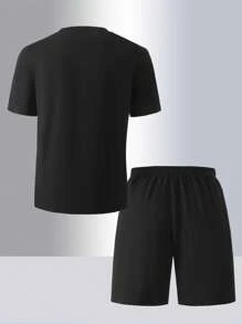 2pcs Set Teenage Boy Summer Casual Letter Graphic T-Shirt And Shorts Set
