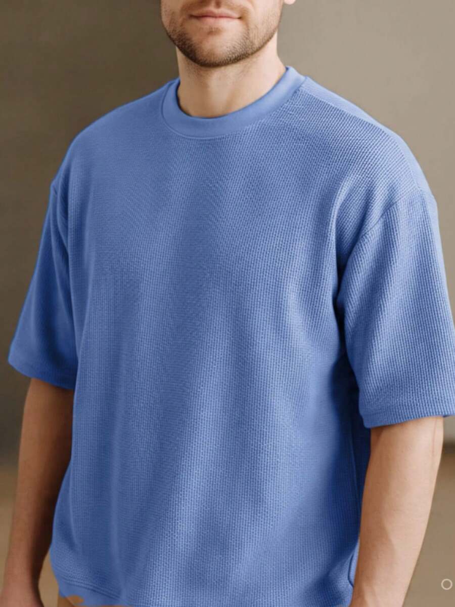 RelaxMax Men's Casual Oversized Textured Mesh Shirt - Blue - View 1
