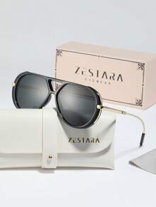 1 件女士塑料平顶飞行员时尚眼镜，时尚高端风格，适合商务旅行、通勤、日常、度假，配有精致包装飞行员形状太阳镜 - 彩色 - 查看 8