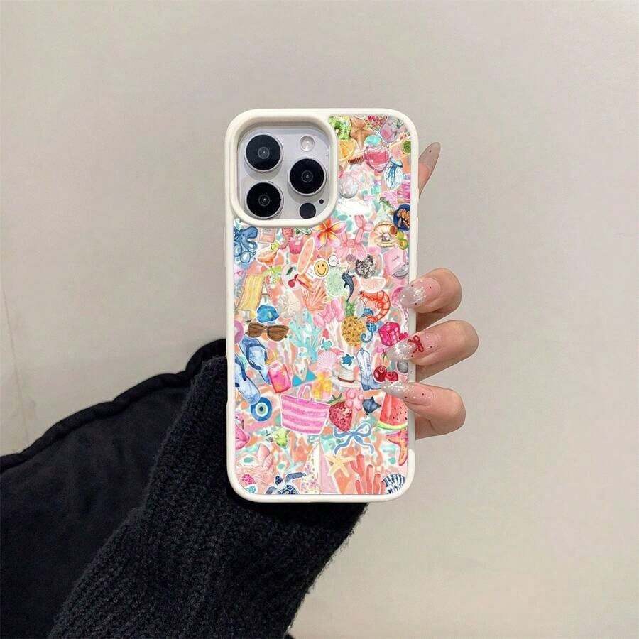 Design-Sense Pink Fruit And Flower Patterned Large-Hole Faux Leather Phone Case, Suitable For Phone 16 Pro Max 16 15 Pro 14 Plus 13 12 Pro 11 Pro Max X XS MAXSuitable For IPhone 17 Air - Màu xanh đậm - Xem 1