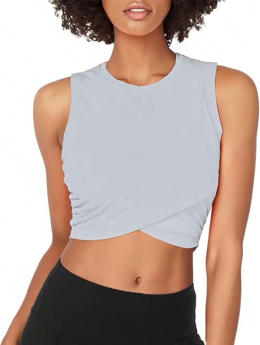 Sanutch Yoga Crop Tops Dance Tops Fitted Workout Crop Tops Yoga Tank Tops Athletic Sports Shirts For Women - Xám - Xem 1