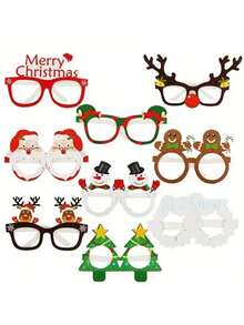 9pcs,Holiday Christmas Glasses - Santa Claus, Reindeer, Snowmen And Tree Designs - Suitable For Holiday Parties, Birthdays And Weddings - High-Quality Paper Photo Props, Christmas Decorations