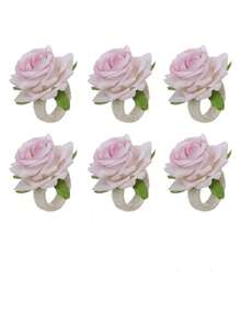 1 件多色随机玫瑰餐巾环，手工花餐巾架，人造玫瑰餐巾环，适用于情人节派对、婚礼餐桌装饰