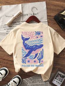 1pc Girls Printed Short Sleeve T-Shirt, Student/Young Clothing, Suitable For Beach Outings - Apricot - View 4