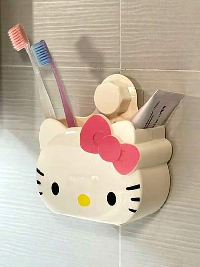 Sanrio Estantería de almacenamiento para baño de Sanrio Hello Kitty, estante de ducha sin taladro con diseño de gato Kt de dibujos animados, estantería de almacenamiento linda de Kitty, estantes adhesivos, soporte para cepillo de dientes sin perforación, estantería de lujo para lavabo, organizador dorado para champú, cosméticos, gel de baño, estantería para artículos de tocador, organizador de cocina, impermeable, adecuado para baño, cocina, accesorios de baño, regalo para amigos y familiares, decoración del hogar