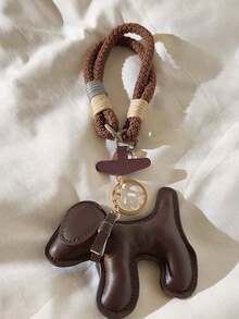 Dedoo INS热门腊肠犬巧克力小众个性化棒球钥匙扣吊坠编织挂绳配饰“我爱我的男朋友” - 咖啡 - 查看 5