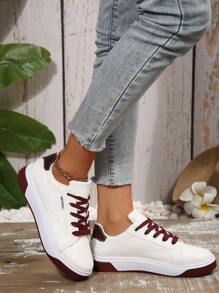 Women's New Fashion Ins Style Flat Platform Sneakers, Lace-Up Color Block Casual Small White Shoes, Lightweight And Comfortable For School, Street, Outdoors, Daily Commute, Versatile And Sporty