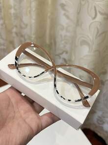 1 件女士休闲多色拼接无度数眼镜，适合日常佩戴和街头摄影 - 上茶下透粉 - 查看 6