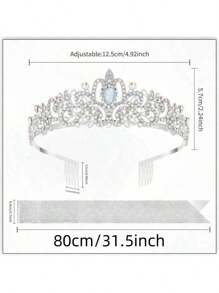 2 Pieces/Set Baroque Rhinestone Birthday Princess Belt Birthday Queen Crown Tiara Rhinestone Birthday Headband Birthday Ribbon Pearl Pin Happy Birthday Crown And Belt Birthday Party Party Decoration Bridal Headpiece Adds A Touch Of Elegance To Your Party Decoration Party Supplies Ribbon