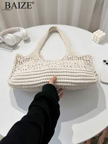 ENBEI Modische neue weiße gehäkelte Handtasche für Herbst/Winter, leicht und einfach zu tragen, große Kapazität gewebte Tragetasche, Damentasche, neue Damentasche für Herbst/Winter, beste Herbst Umhängetasche, geeignet für Pendeln, Reisen, Einkaufen, Rückkehr zur Schule, große Kapazität Handtasche, neues stilvolles Design, perfekt passend zu Herbstoutfits, Weihnachtsgeschenk - Khaki - Übersicht 6