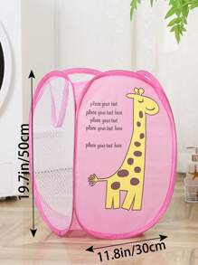 1pc Branco Malha Respirável Cesto de Armazenamento Cesto de Roupas, Girafa Bonito Padrão Animal Bolsa de Armazenamento Dobrável para Roupas de Bebê Brinquedos, Pop Up Cesto de Roupas Amor Dia dos Namorados