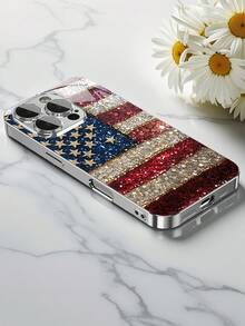 Patriotic Flag Pattern Electroplated Luxury Glass Silver Phone Case For Compatible With IPhone 16/15/14/13/12/11/ProMax/Pro/Plus, For Compatible With Samsung Galaxy/S24/S23/S22/S21/S20/Plus/FE/Ultra,Fashion Female Summer Unique Funny Cases Shockproof Anti-Drop Protective Design PC+TPU+Glass Girl Women Men Y2k Case High-End Print Funda Casing Creative Forros Cover Protection Stylish Friend Gift Aesthetic Protector Funda Para Protectores De Celulares Accessories Forro De Teléfono - Bạc - Xem 5