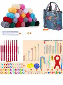 EDCUEBE7 Kit de démarrage de crochet pour débutants, crochets de tailles A-1, A, B, C, 24/15/10/5 couleurs 25g de fil, pour le crochetage, crochets ergonomiques convenant aux débutants, aux adultes et en cadeau (accessoires de couleur aléatoire)