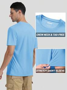 KEFITEVD Men's Rash Vest Rash Guard UV Shirts UPF 50+ Swim Top Short Sleeve Quick Dry T-Shirt For Surfing Running Hiking - Waterfall Blue - View 4