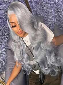 Parrucca con capelli umani brasiliani lunga 28-30 pollici, colore grigio argento, con frontalino in pizzo HD trasparente 13x4, capelli ondulati pretagliati, parrucca frontale in Remy human hair per donne
