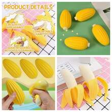 1个逼真可剥香蕉挤压玩具，仿真玉米软萌玩具，创意恶搞玩具，抗焦虑减压玩具，派对、返校、节日、生日礼物、青少年及成人适用、复活节礼物、送给亲朋好友的礼物、礼篮填充物（香蕉香味） - 彩色 - 查看 8