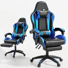 MR IRONSTONE 1pcs Gaming Chair Lumbar Massage With Footrest Ergonomic Computer Chair, Office Gaming Chair, Gamer Chair For Adults Ergonomic Computer Chair, Comfort Swivel Home Gaming Mesh Chair, High Back With Adjustable Lumbar Support Original Armrest (Blue-Black) - 藍色 - 查看 2