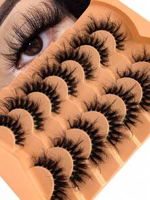 7 Pairs Russian Volume Cat Eye Mink Fake Eyelashes, Natural DD Curl Fluffy False Lashes, Cross-Shaped Dramatic Curled Faux Mink Lash Extensions For Natural Look, Handmade For Beginners, Reusable - Fluffy Lashes - View 9
