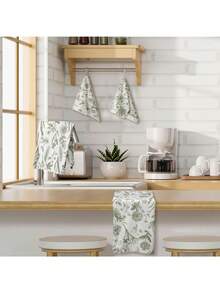 2 Pcs Wildflower Kitchen Towels, 16x24 Inch Vintage Hand Towels Absorbent Plant Floral Dish Towels, Farmhouse Kitchen Bathroom Decorations - 綠花2 - 查看 3