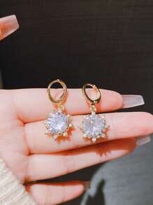 1 par de brincos de zircônia floral da moda para mulheres, joias, brincos adequados para uso diário, acessórios diários, presente para o Dia dos Namorados, mãe, dia das mães