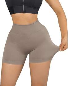 Seamless High Waisted Booty Shorts For Workout - 3" Caqui - Ver 3