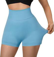 Shorts de cintura alta sin costuras para entrenamiento - 3" Azul cielo - Ver 2