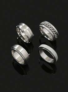 4pcs/Set Black Embossed Design Rings, Suitable For Daily Wear